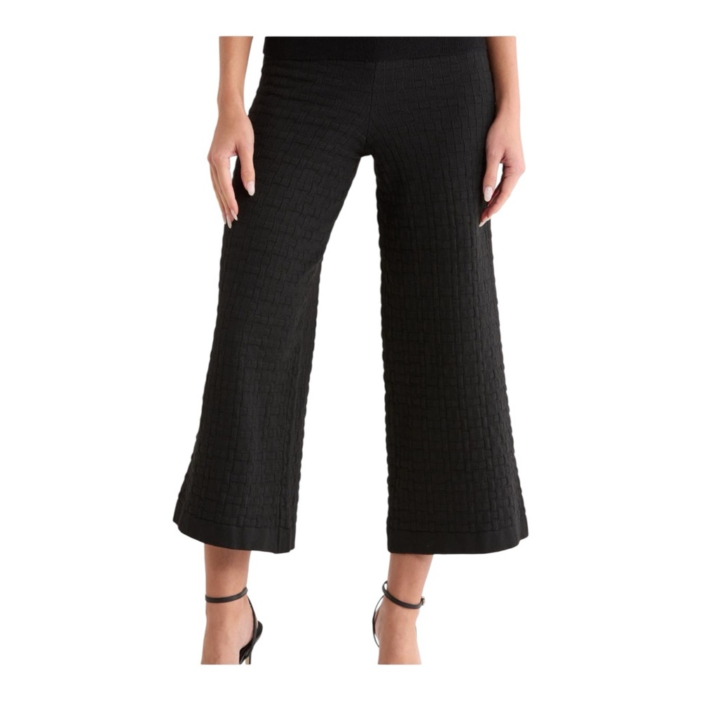NWT Ellen Tracy Black Cable Knit Wide-Leg Crop Ankle Sweater Pants Sz M